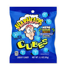 WARHEADS BLUE RASPBERRY CUBES PEG BAG