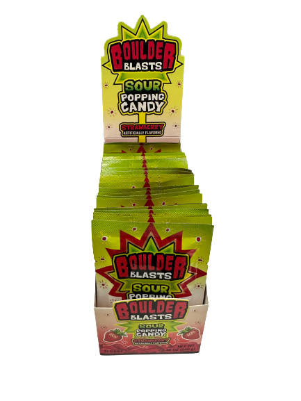 Boulder blasts sour popping candy strawberry flavor