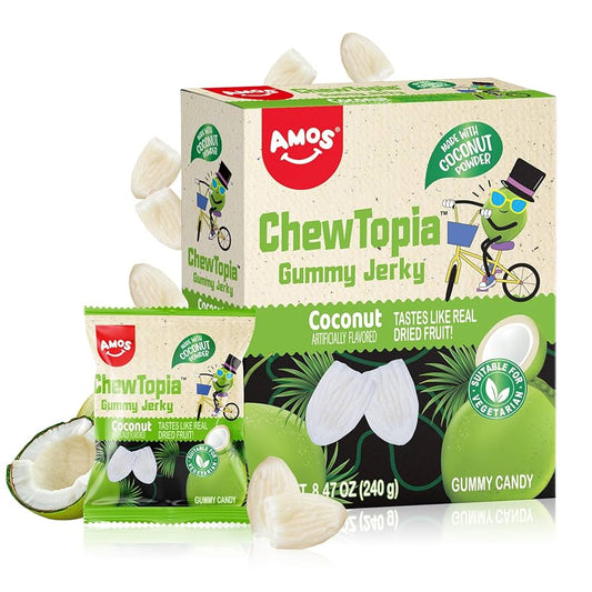Amos chew topia gummy jerky coconut flavor