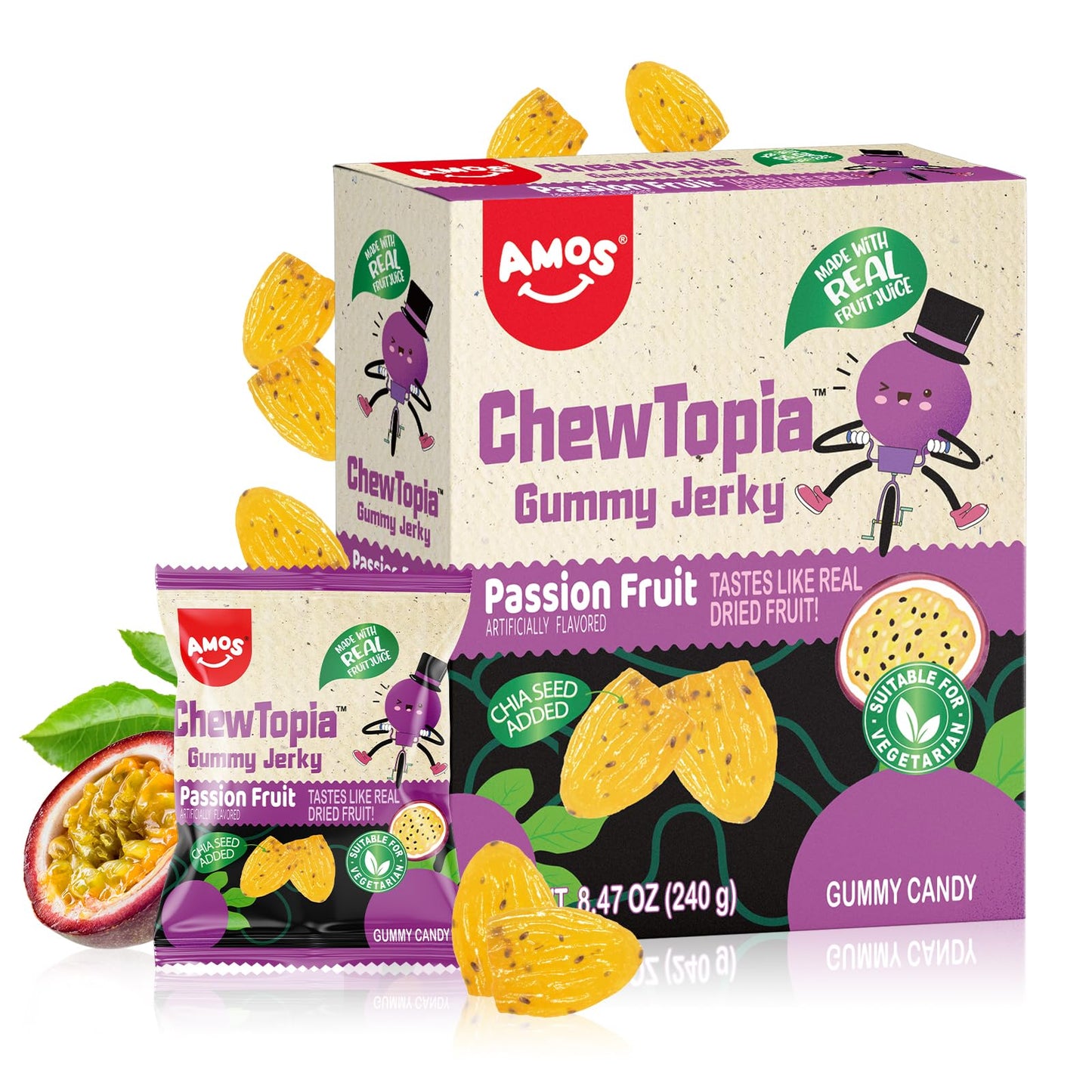 Amos chew topia gummy jerky passion fruit
