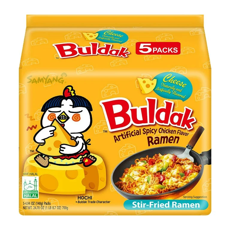 Korean Buldak Noodles stir fries Hot chicken flavour with cheese