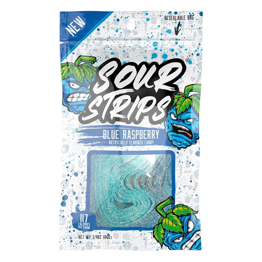 Sour Strips Blue Raspberry flavored candy