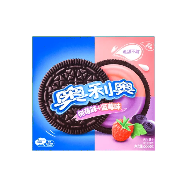 Oreo cookies with a blueberry and raspberry-flavored