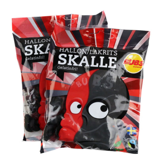 Bubs raspberry and licorice Swedish gummy skulls