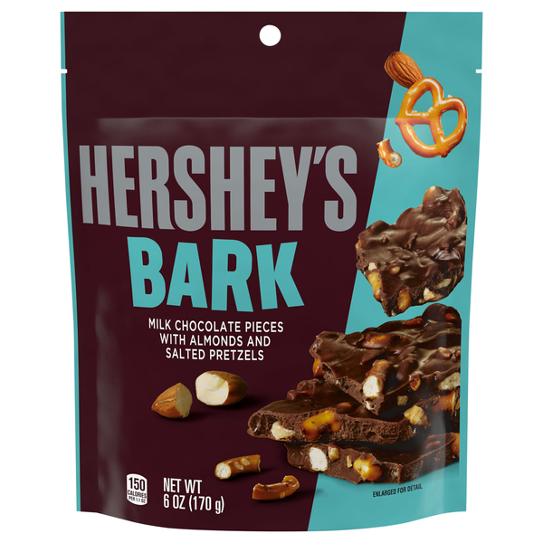 Hershey bark milk chocolate pices with almond and slated pretzels