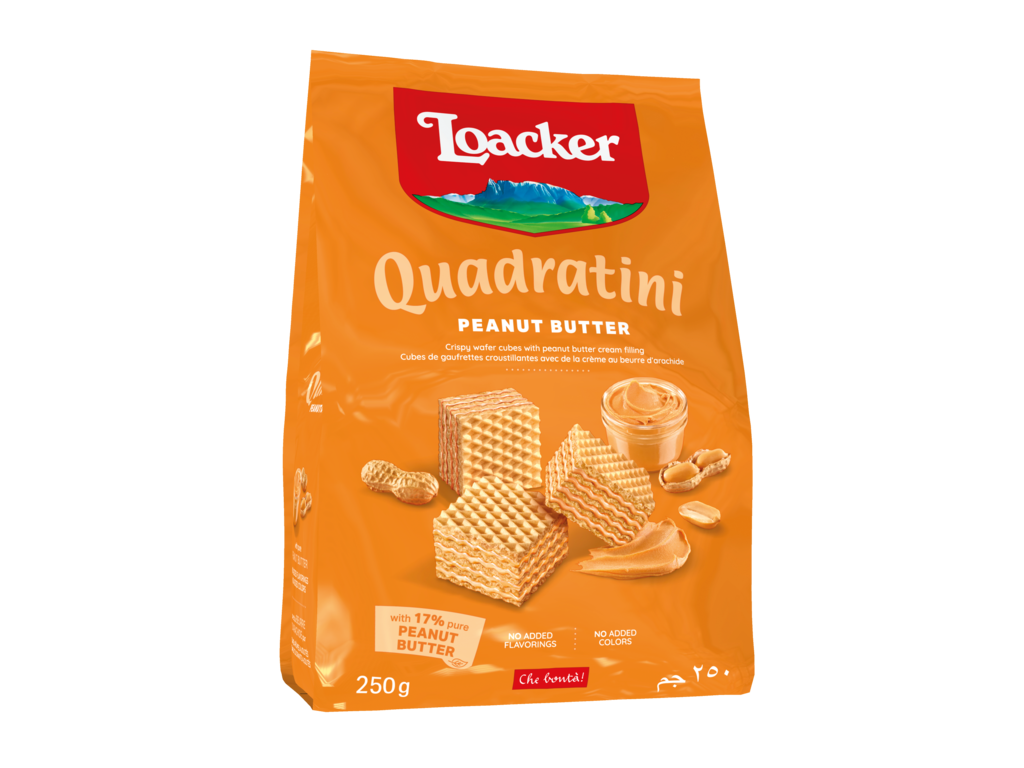 Loacker Quadrantini peanut butter flavoured wafer cookies