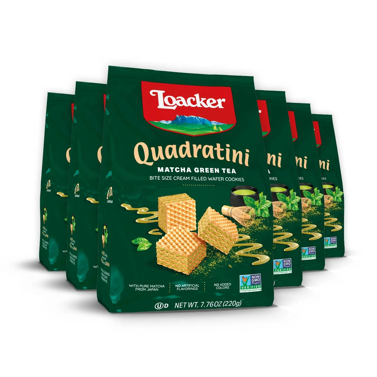 Loacker Quadrantini matcha green tea  flavoured wafer cookies