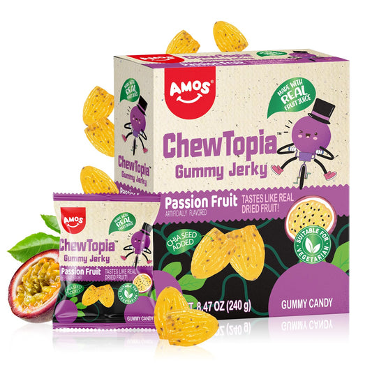 Amos chew topia gummy jerky passion fruit