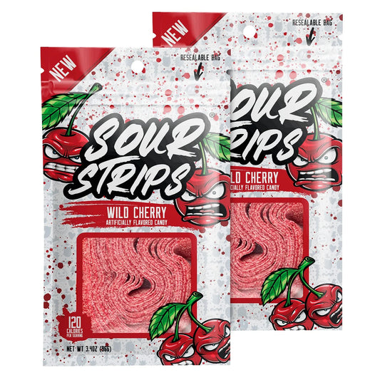 Sour Strips Wild Cherry artificially flavored candy