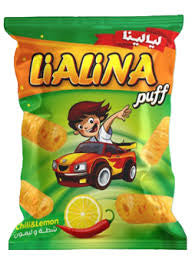 LIA LINA puffed corn snacks, specifically the chili & lemon flavor
