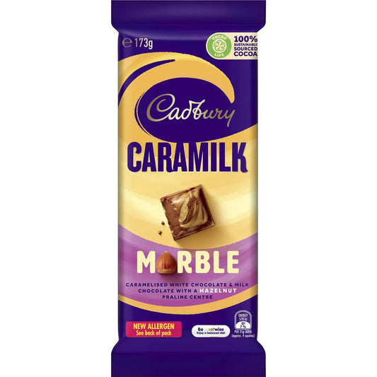 Cadbury CARAMILK MARBLE Caramelised white chocolate & milk chocolate with a hazelnut praline centre