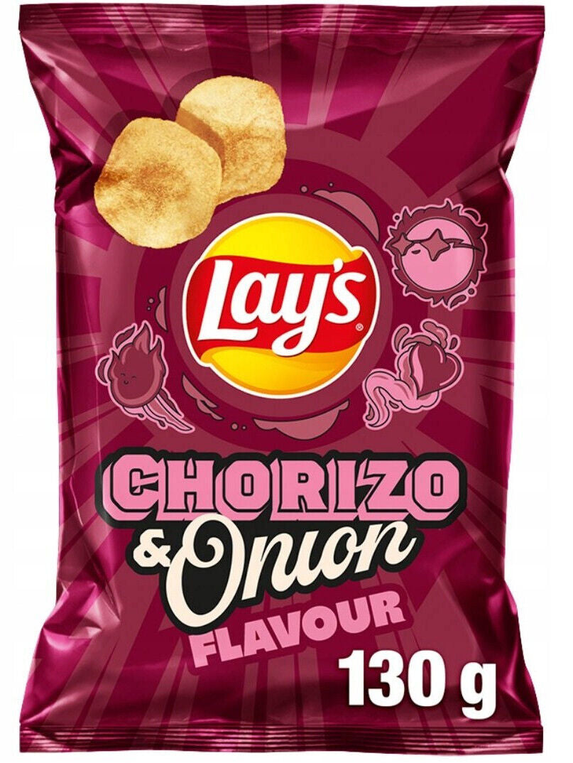 Lays chorizo and onion flavoured potato chips