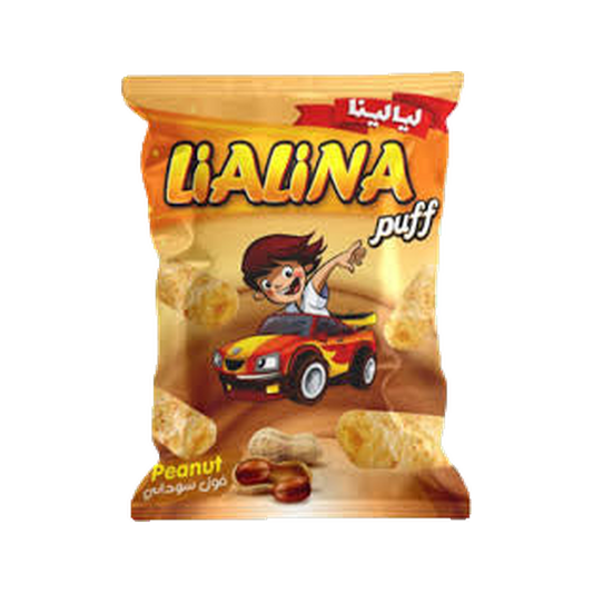 Lialina Peanut Puffs, a brand of corn-based snacks — bag