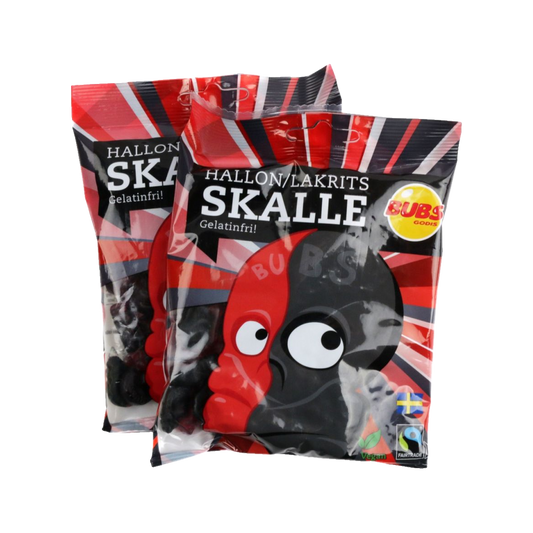 Bubs raspberry and licorice Swedish gummy skulls