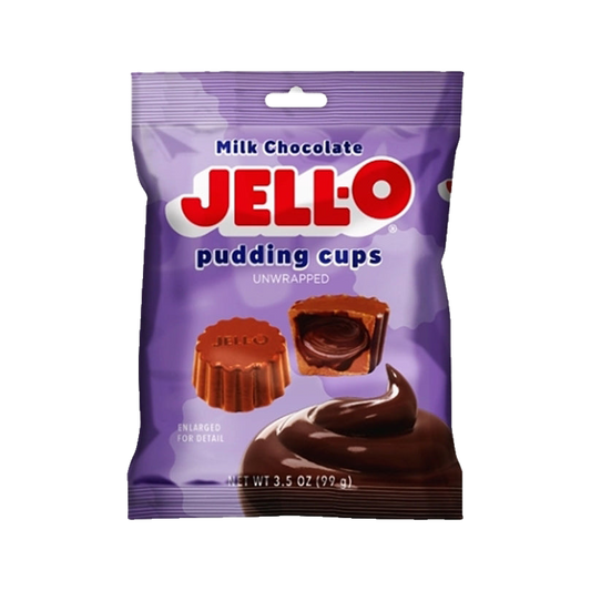 Jello pudding cups unwrapped — chocolate