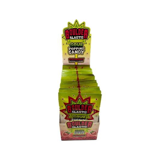 Boulder blasts sour popping candy strawberry flavor