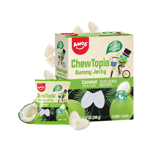 Amos chew topia gummy jerky coconut flavor — box