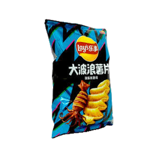 Lay's Wavy Potato Chips, specifically the "Grilled Squid Flavor — bag