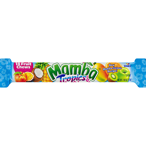 9 MAMBA FRUIT CHEWS STICK PACK IN DISPLAY - TROPICS