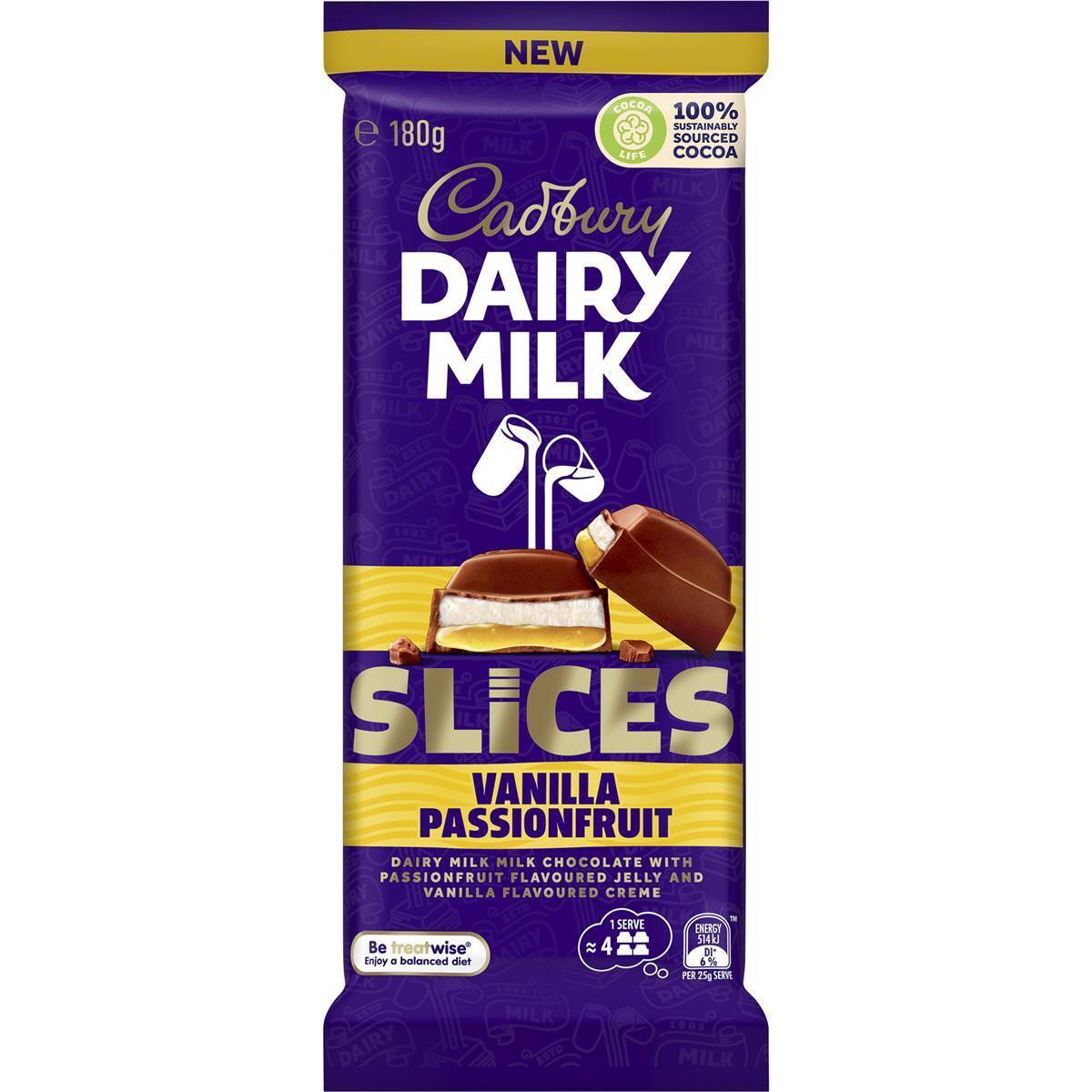 Cadbury diary milk slices vanilla passion fruit